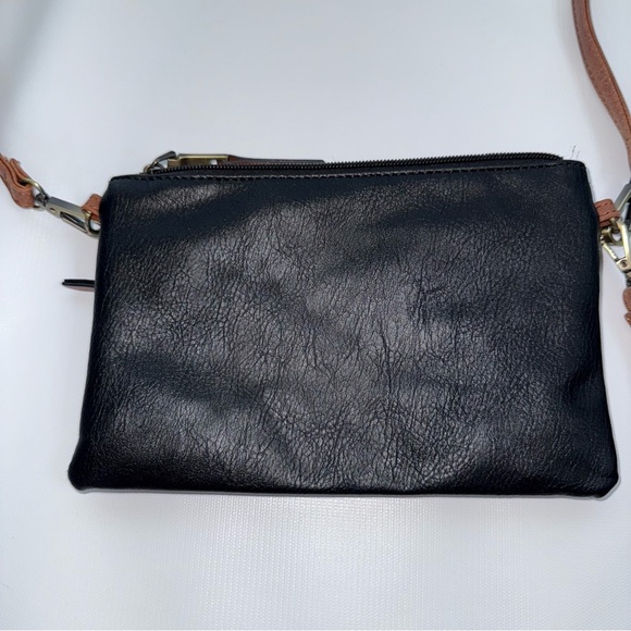 Black Brown Crossbody Bag outside zip pocket 8.5x5.5 - Picture 8 of 8